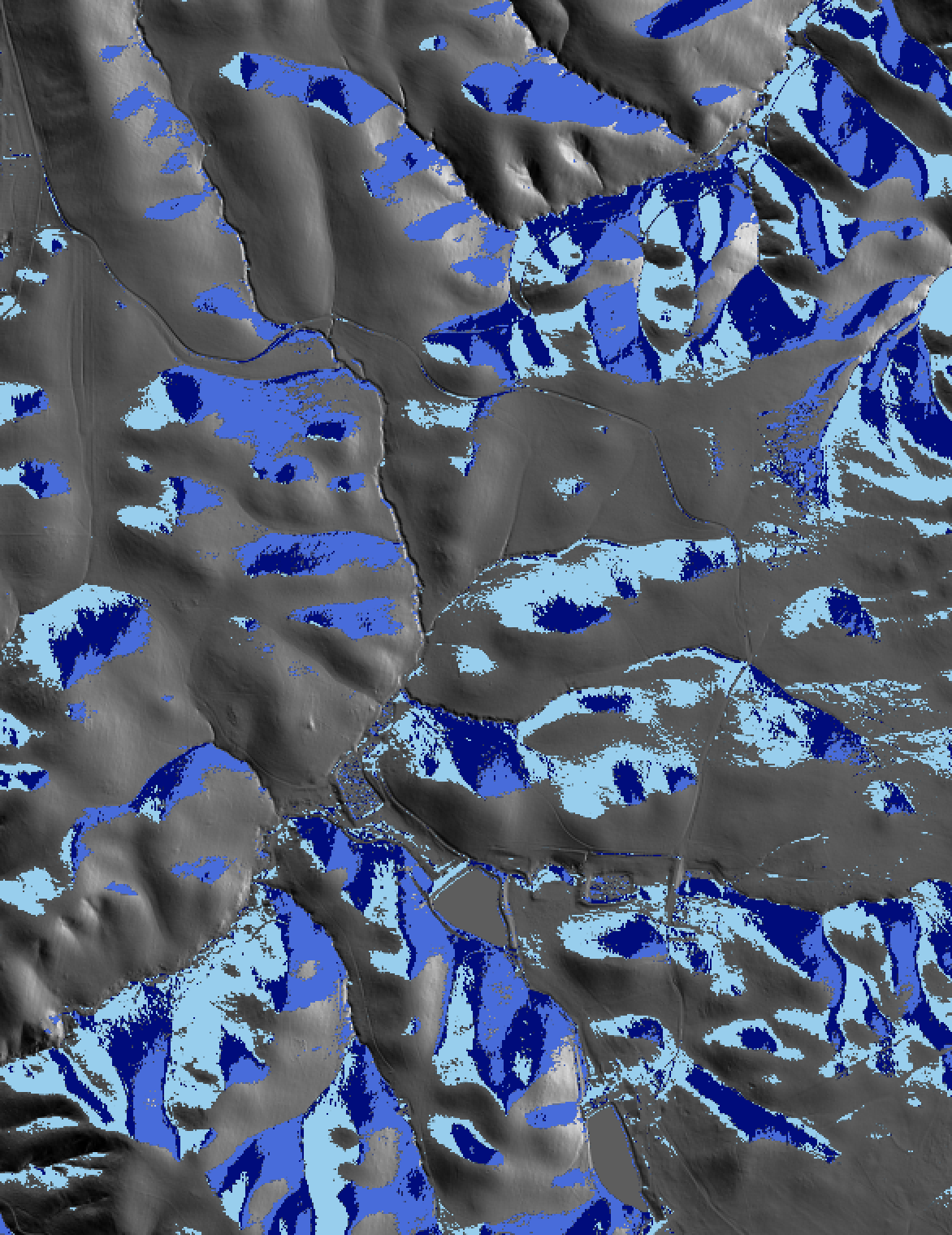 Aspect analysis map showing slope direction and microclimate zones across a rural property